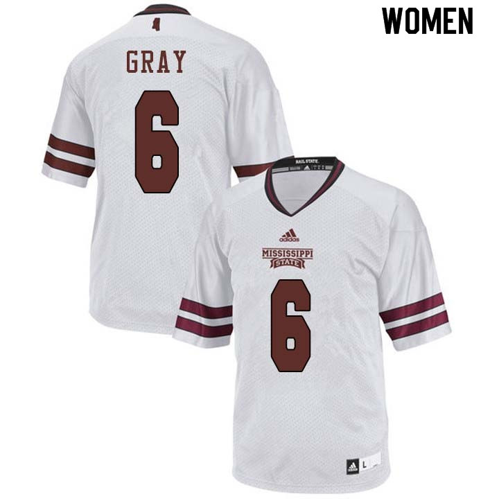 Women #6 Donald Gray Mississippi State Bulldogs College Football Jerseys Sale-White - Click Image to Close